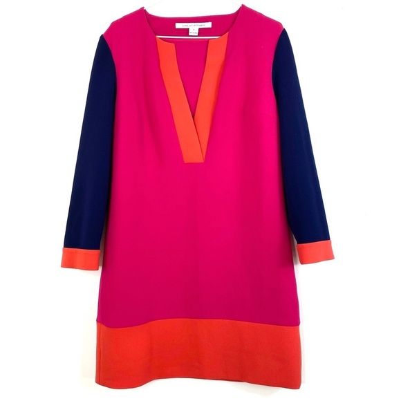 DIANE von Furstenberg Millie Long Sleeve Color Shift Block Dress Pink Navy Sz 6 - Picture 2 of 10